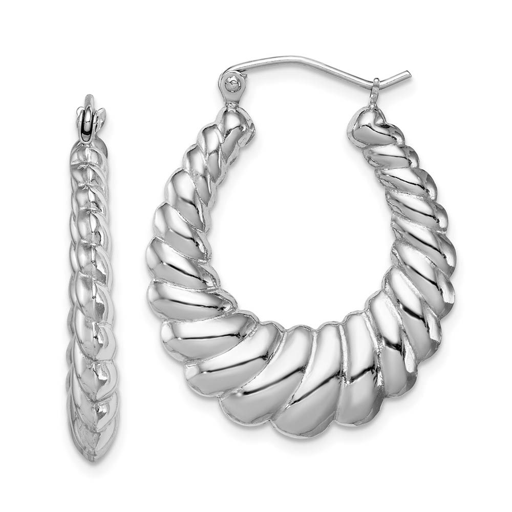 Sterling Silver Shrimp Oval Hoop Earrings, 25 x 30mm