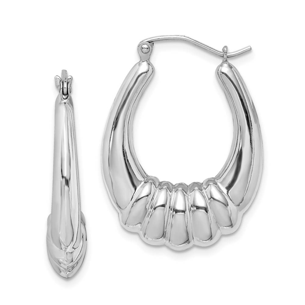 Rhodium Plated Sterling Silver Oval Shrimp Hoop Earrings, 22 x 29mm