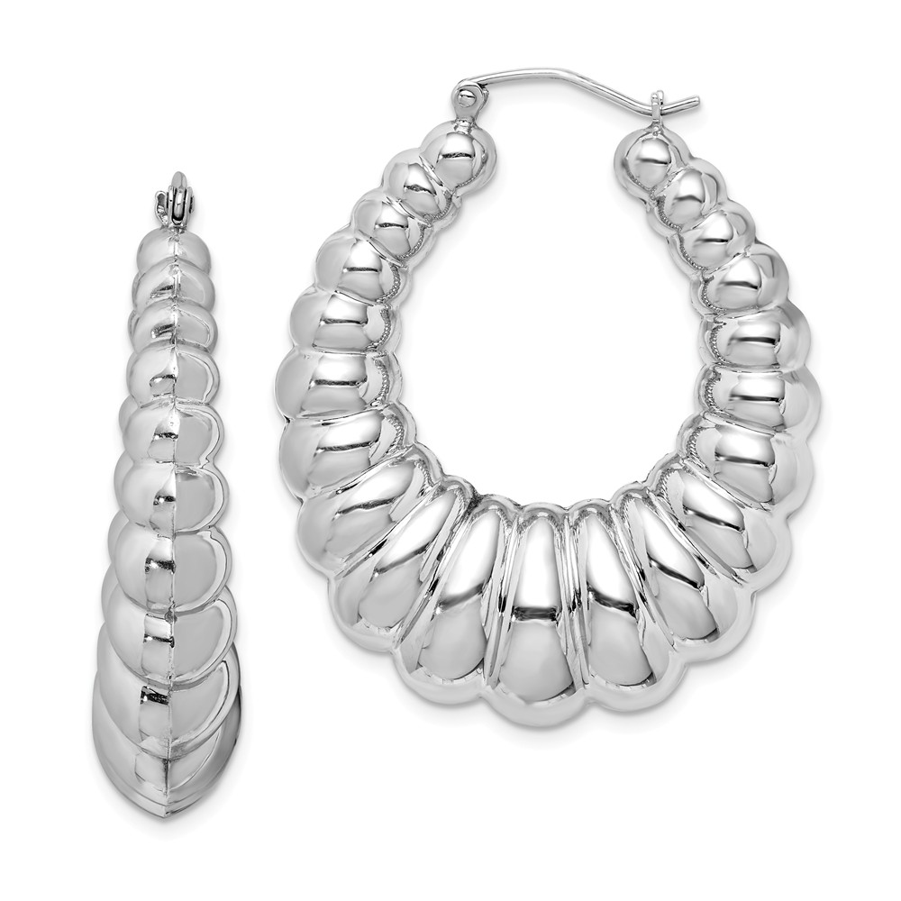Large Oval Shrimp Hoop Earrings Sterling Silver - 40mm (1-1/2 in)