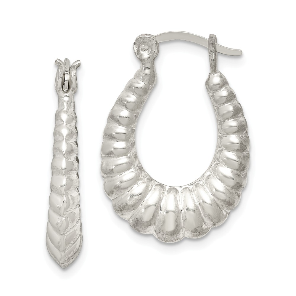 Oval Shrimp Hoop Earrings Sterling Silver - 22mm (7/8 in)