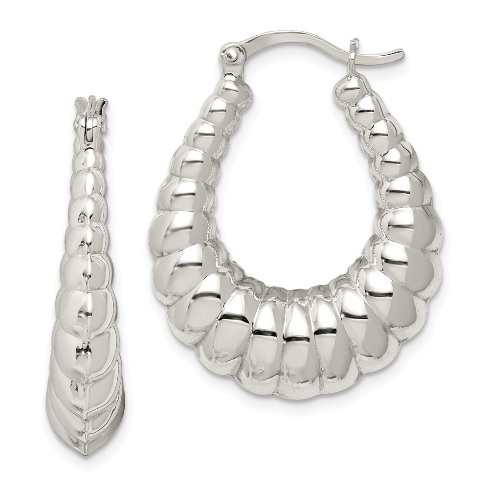 Oval Shrimp Hoop Earrings Sterling Silver - 32mm (1-1/4 in)
