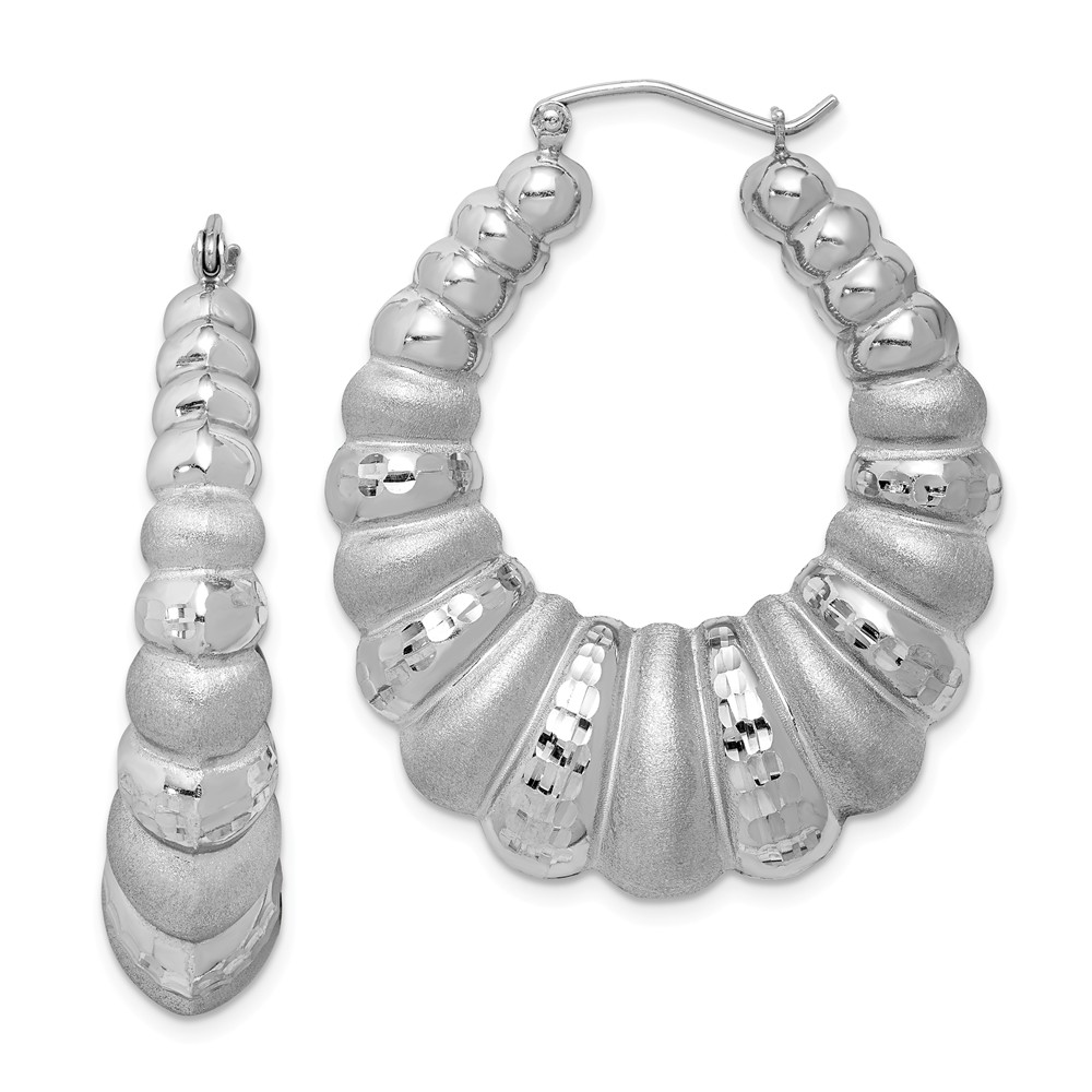 Sterling Silver Diamond-Cut Oval Shrimp Hoop Earrings, 40mm (1-1/2 in)