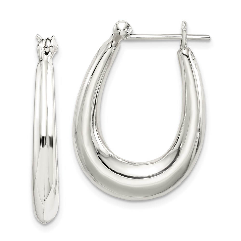 Elegantly Polished Puffed Oval Hoop Earrings in Sterling Silver - 1 in