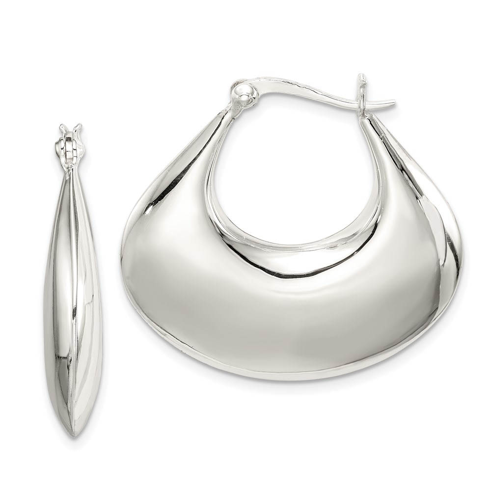 Wide and Polished Puffed Round Hoop Earrings in Sterling Silver