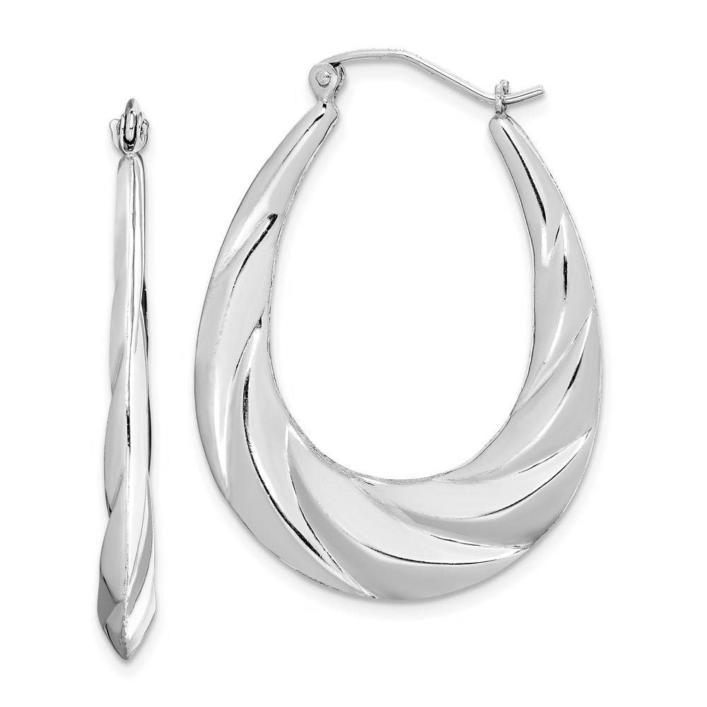 Wispy Designed Puffed Oval Hoop Earrings in Sterling Silver