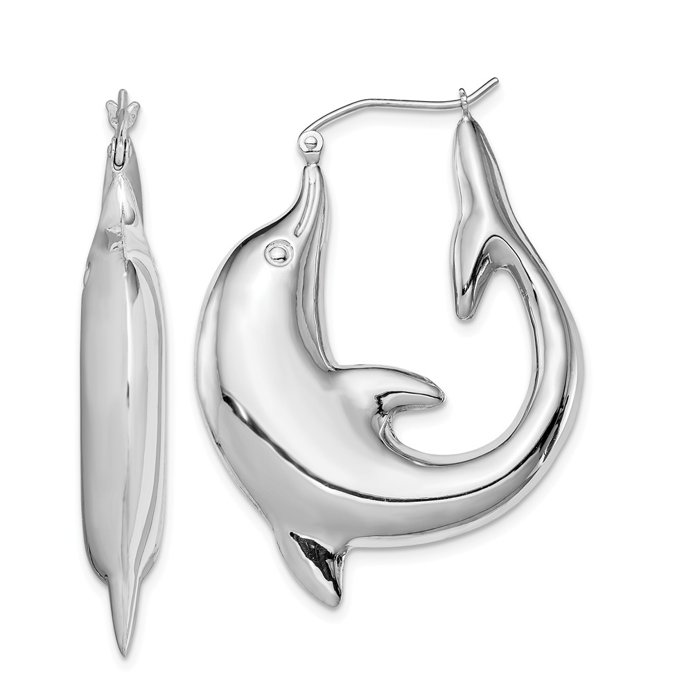 Dolphin Hoop Earrings Sterling Silver - 42mm (1-5/8 in)