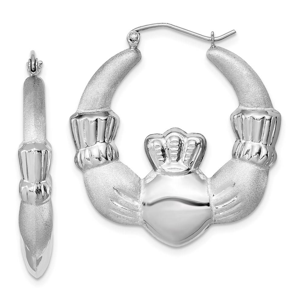 Sterling Silver Claddagh Hoop Earrings - 35mm in Diam. (1-3/8 in)