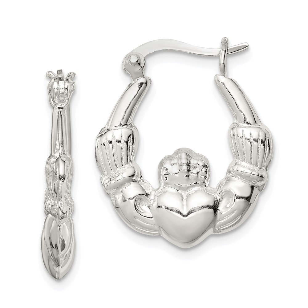 Sterling Silver Claddagh Hoop Earrings - 22mm (7/8 in)