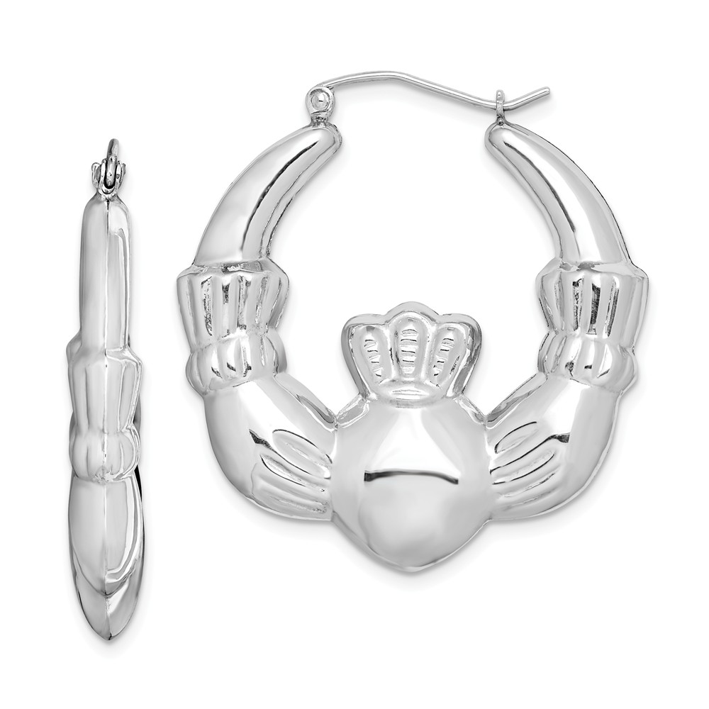 Sterling Silver Claddagh Hoop Earrings - 35mm (1-3/8 in)