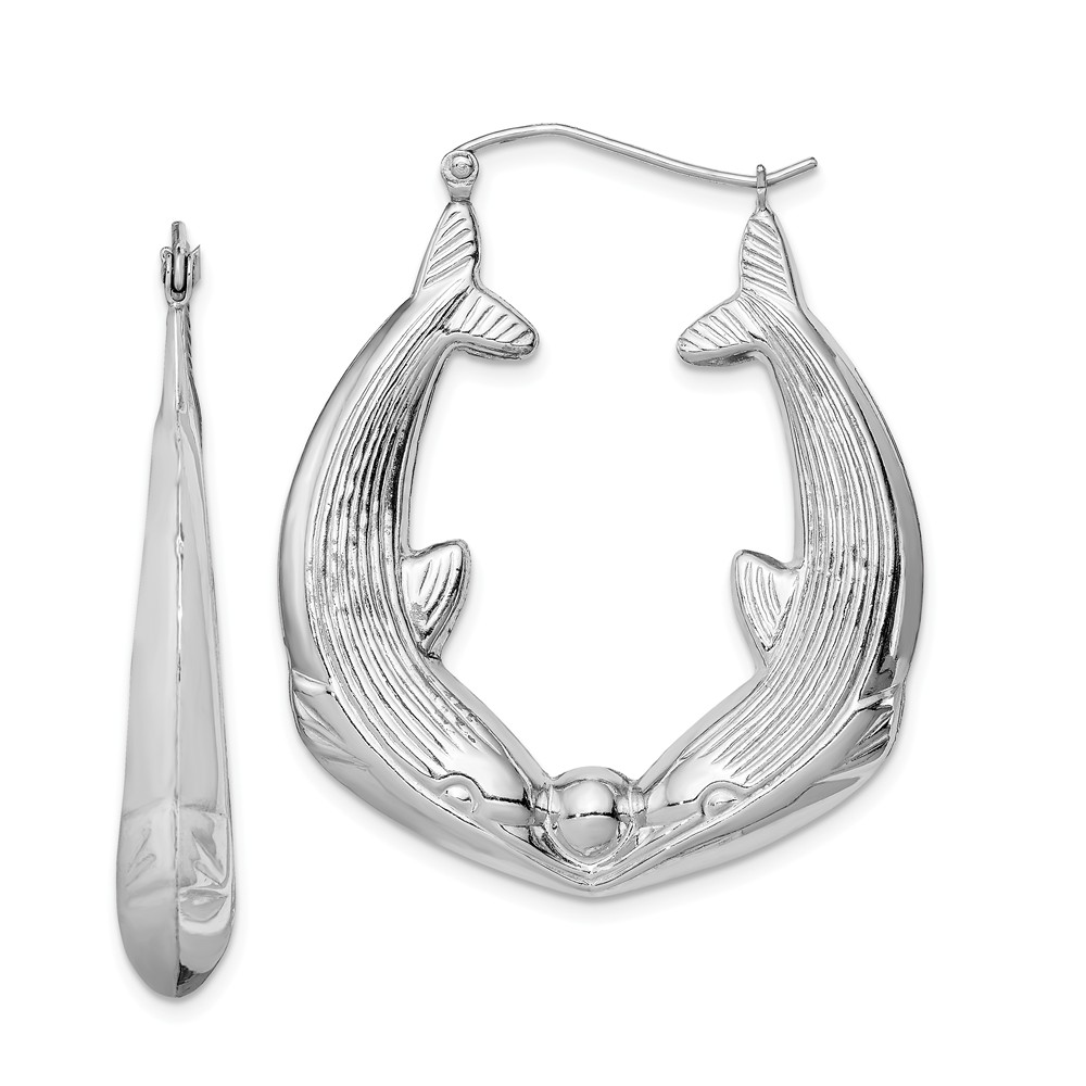 Kissing Dolphin Hoop Earrings Sterling Silver - 40mm (1-1/2 in)