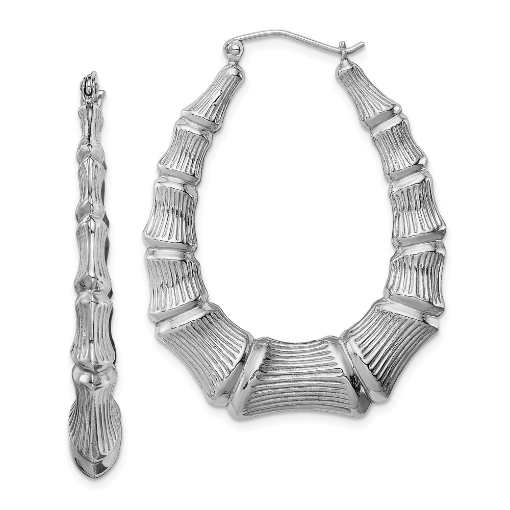 Oval Bamboo Inspired Hoop Earrings Sterling Silver, 40mm (1-1/2 in)