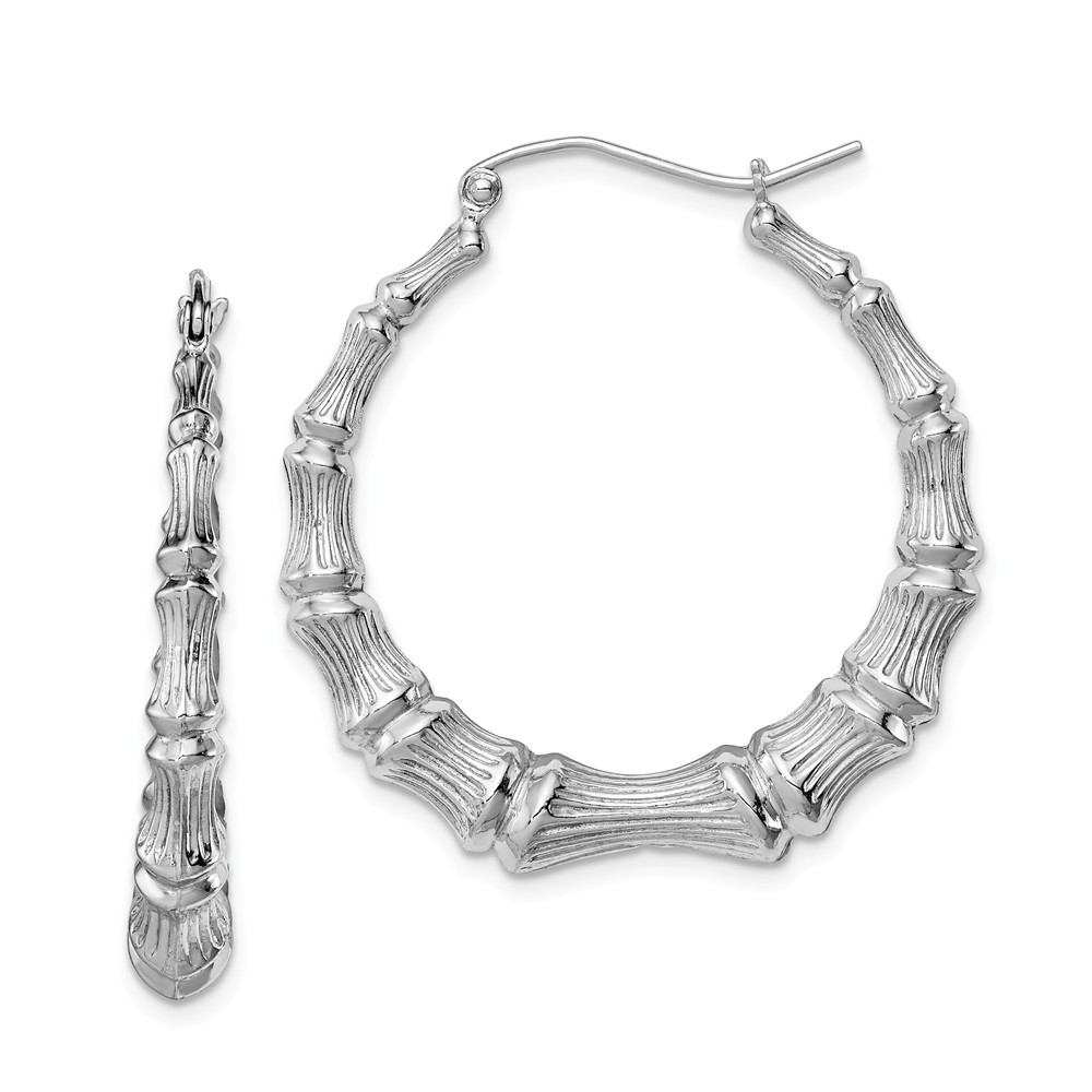 Bamboo Inspired Hoop Earrings Sterling Silver - 35mm (1-3/8 in)