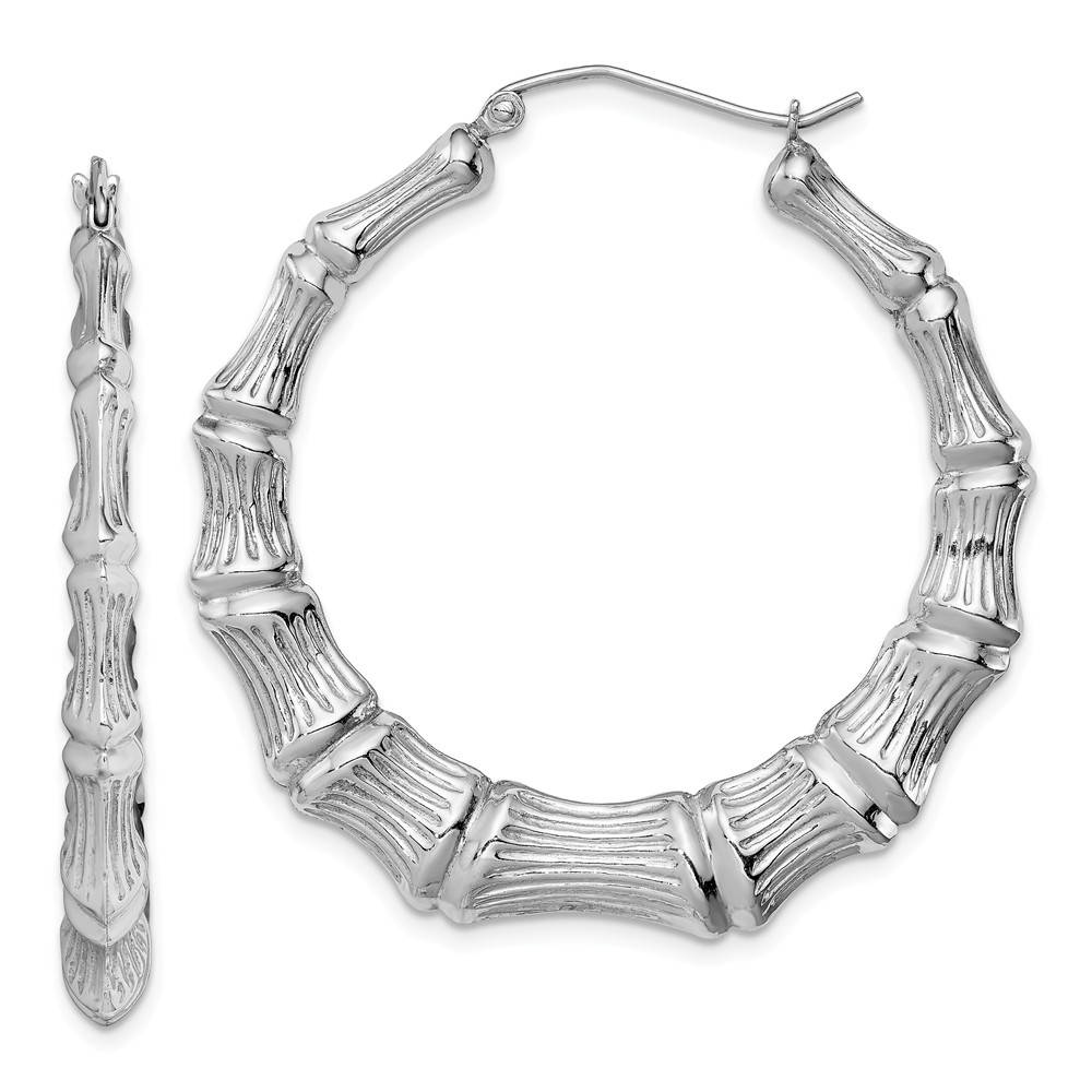 Bamboo Inspired Hoop Earrings Sterling Silver - 45mm (1-3/4 in)