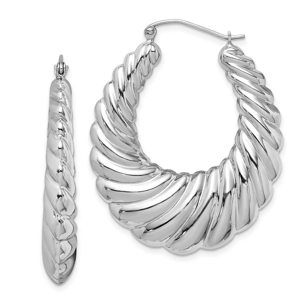 Sterling Silver Oval Shrimp Hoop Earrings - 40mm