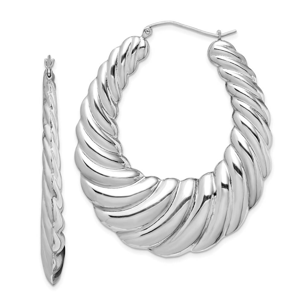 Sterling Silver Oval Shrimp Hoop Earrings - 55mm