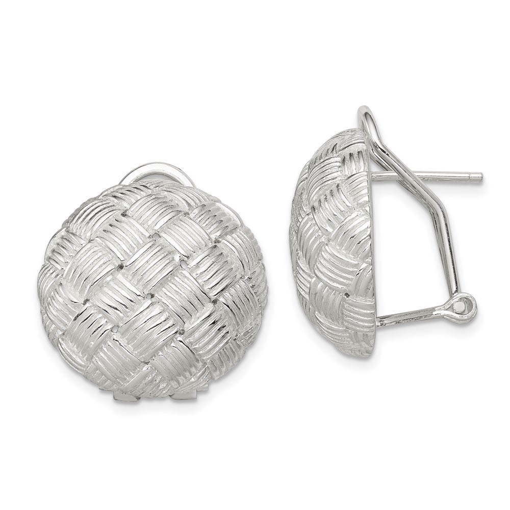 Sterling Silver Basket Weave Button Earrings - 20mm