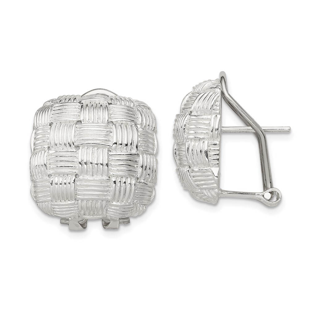 Sterling Silver Square Basket Weave Button Earrings