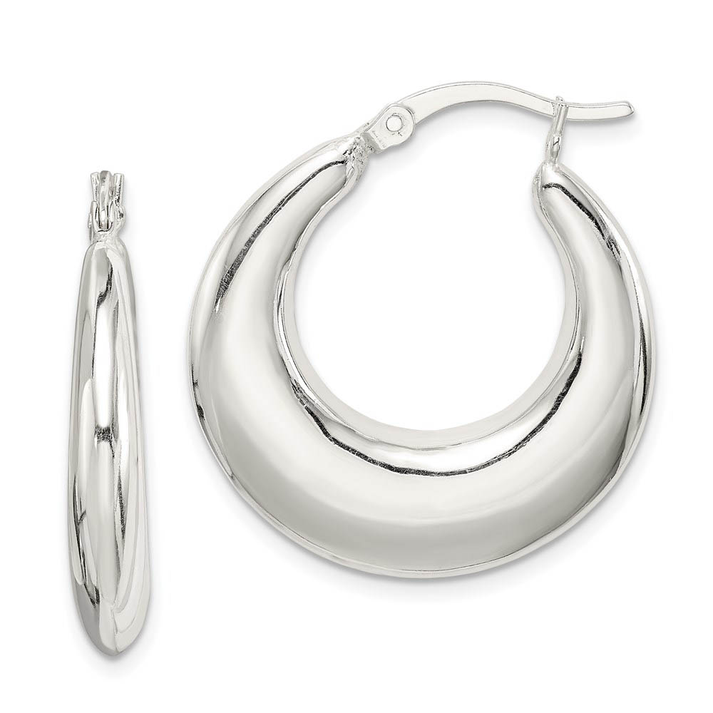 Puffed Round Hoop Earrings Sterling Silver - 25mm (1 in)