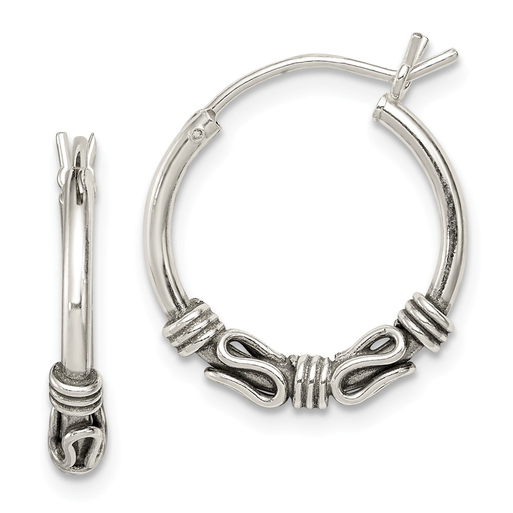 Antiqued, Sterling Silver Round Hoop Earrings - 18mm (11/16 in)