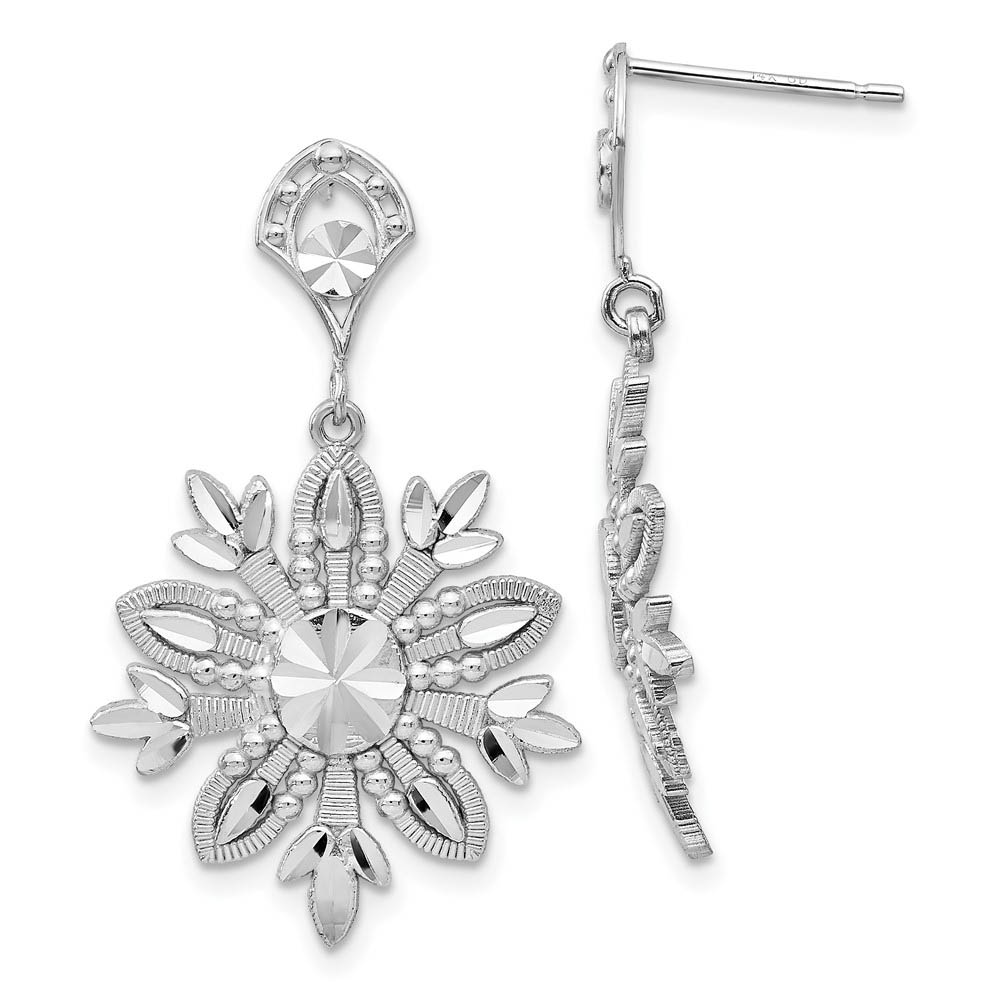 14k White Gold Snowflake Dangle Earrings