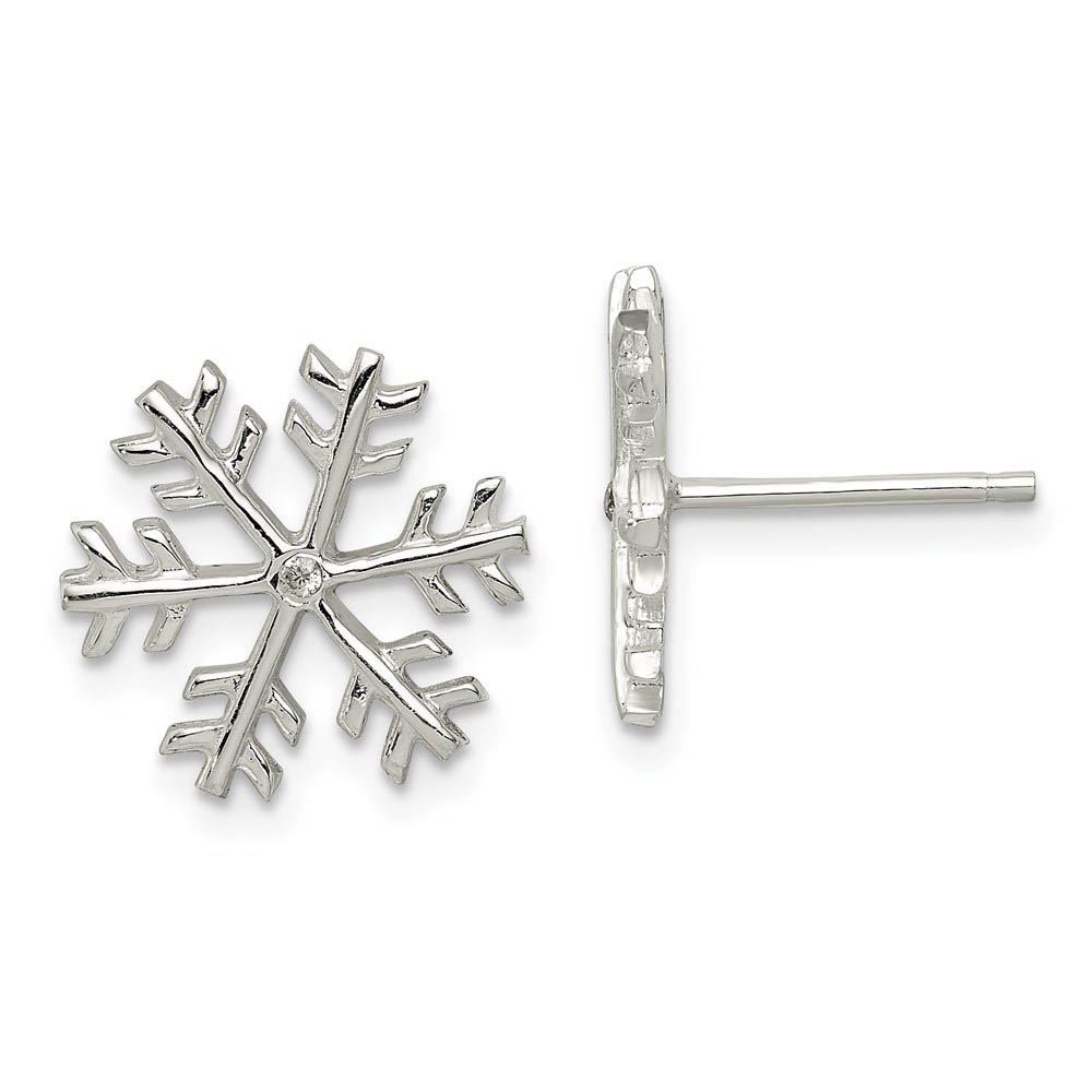 Sterling Silver Polished Snowflake Post Earrings with Cubic Zirconia