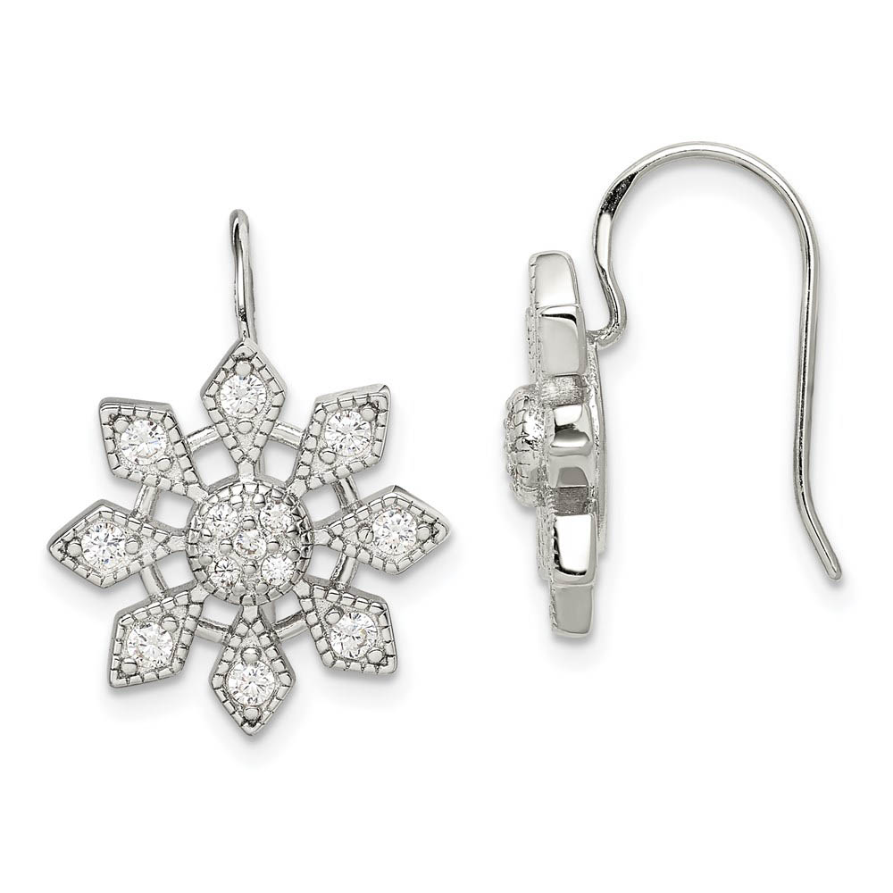 Sterling Silver Cubic Zirconia Snowflake Earrings