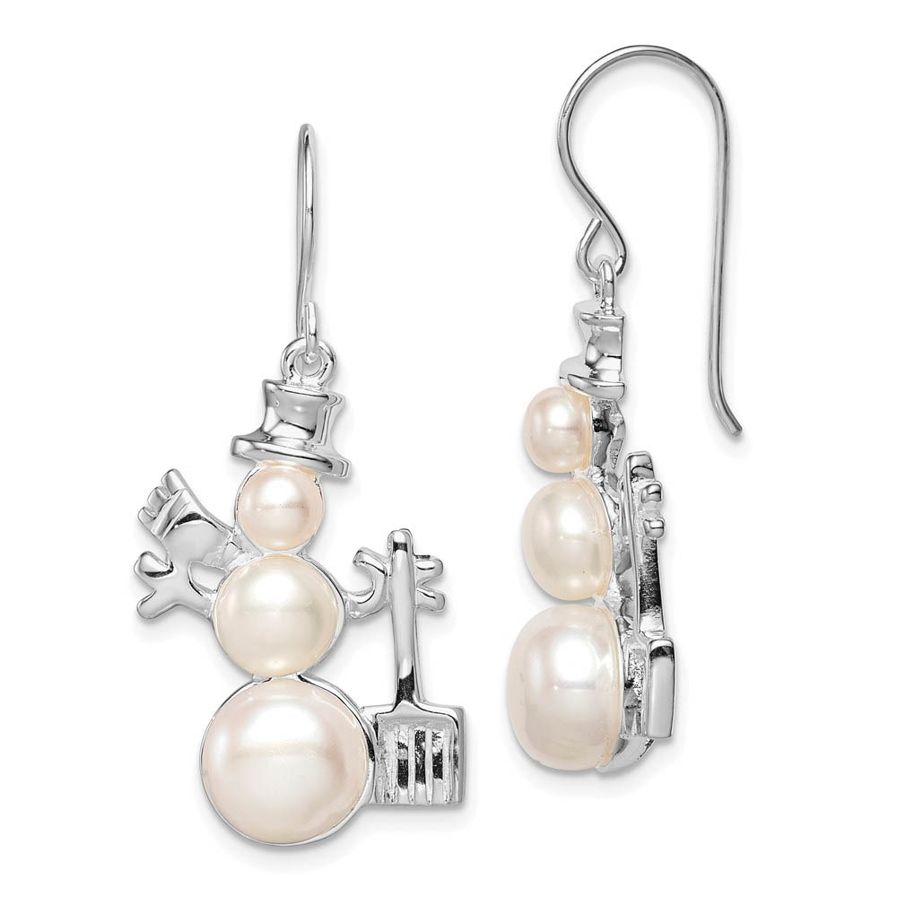 Rhodium Plated Sterling Silver & FW Cultured Pearl Snowman Earrings