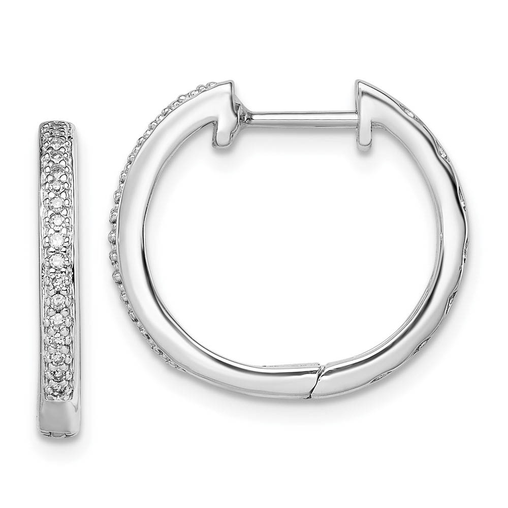 1/10 Carat Diamond Round Hoop Hinged Earrings in Sterling Silver, 18mm