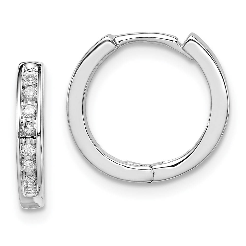 1/10 Carat Diamond Huggie Round Hoop Earrings in Sterling Silver, 13mm