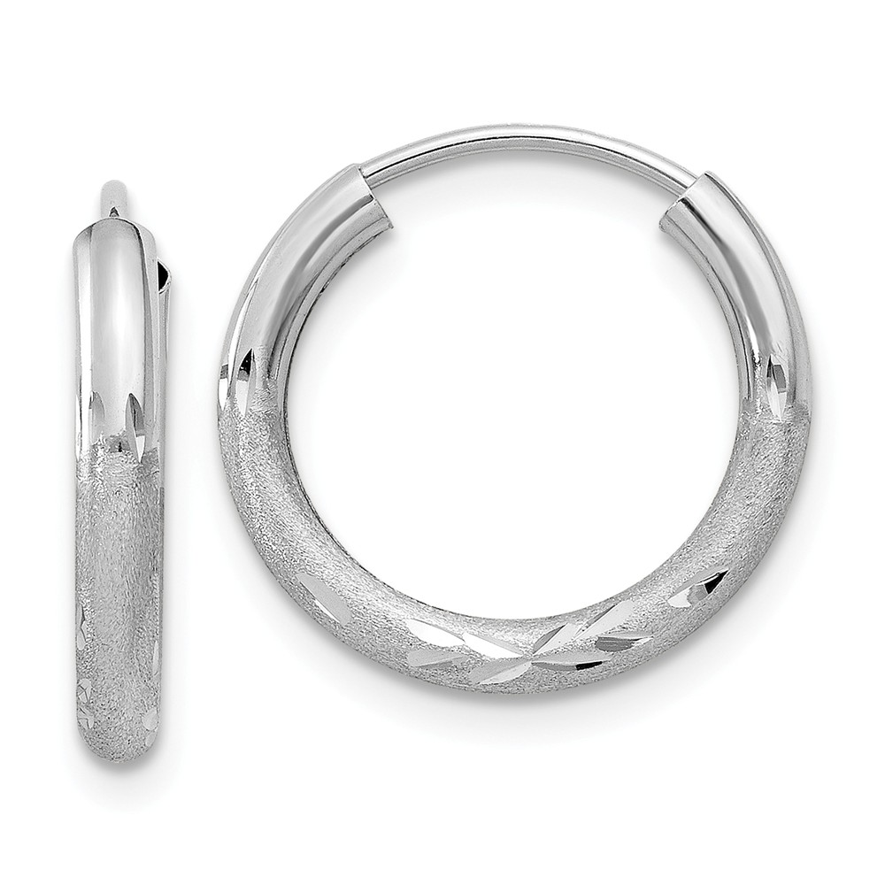 2mm, 14k White Gold, Diamond-cut Endless Hoops, 15mm (9/16 Inch)