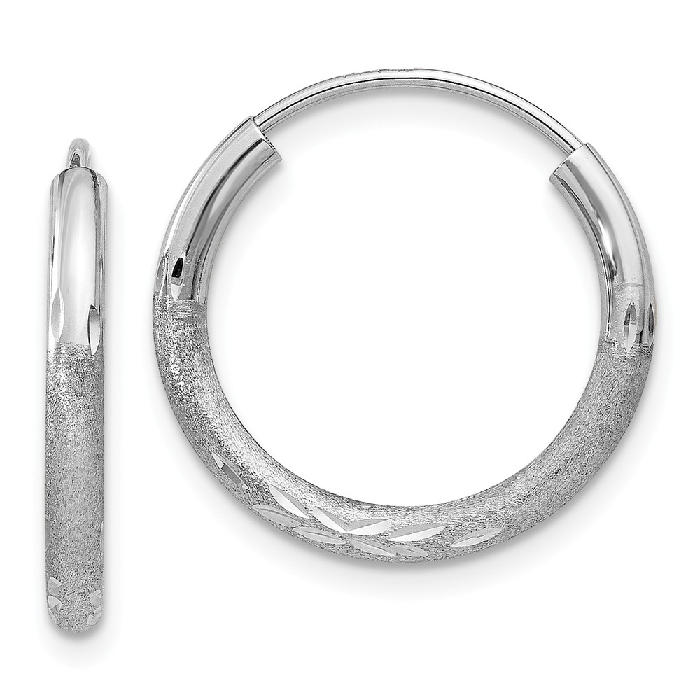 2mm, 14k White Gold, Diamond-cut Endless Hoops, 17mm (5/8 Inch)