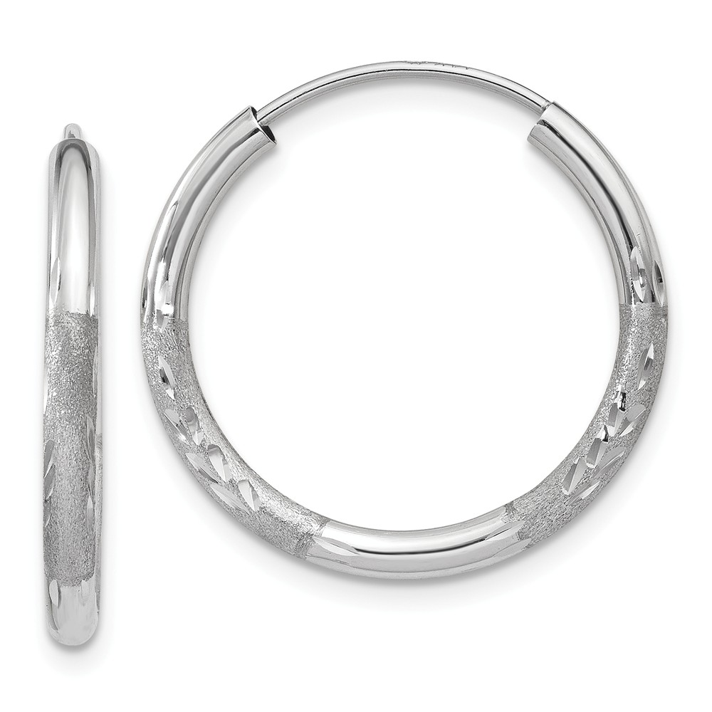 2mm, 14k White Gold, Diamond-cut Endless Hoops, 20mm (3/4 Inch)