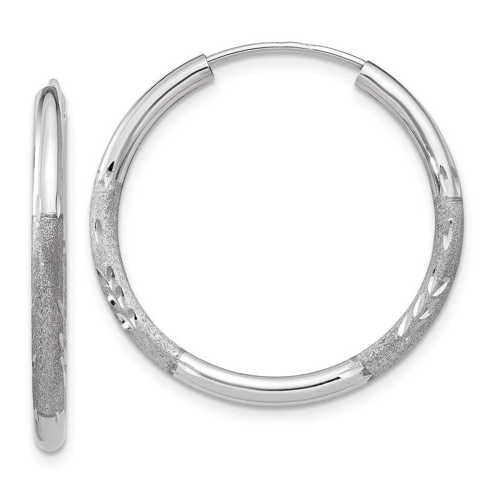 2mm, 14k White Gold, Diamond-cut Endless Hoops, 25mm (1 Inch)