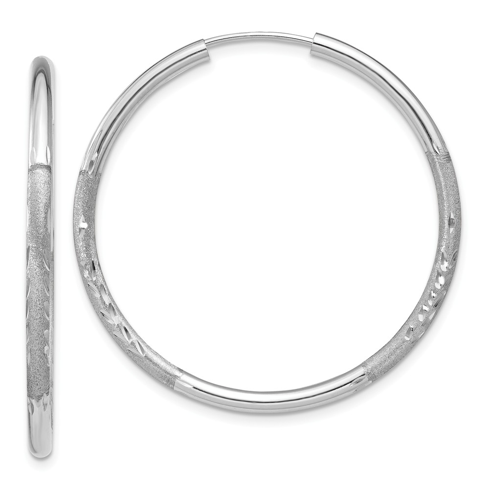 2mm, 14k White Gold, Diamond-cut Endless Hoops, 35mm (1 3/8 Inch)