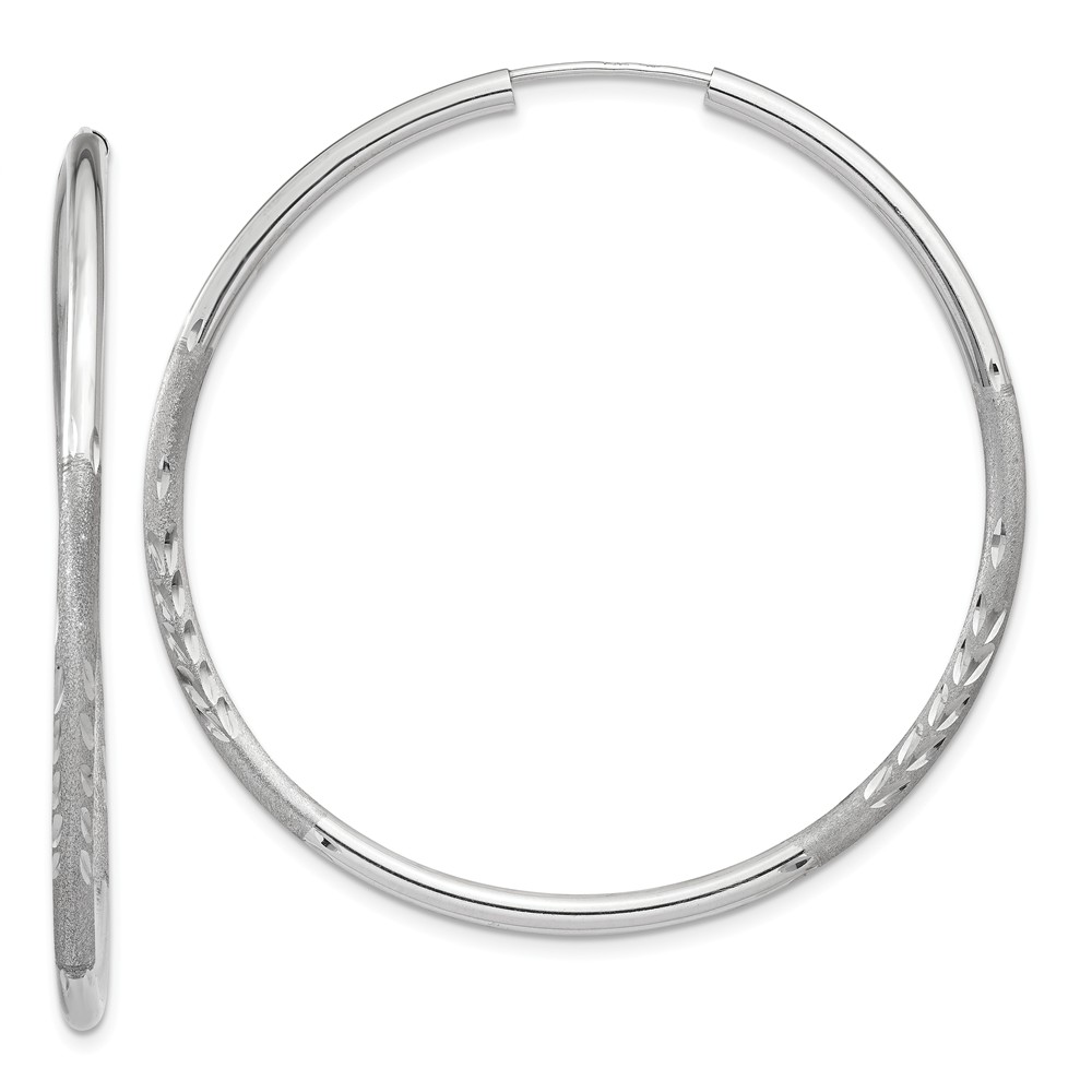 2mm, 14k White Gold, Diamond-cut Endless Hoops, 45mm (1 3/4 Inch)