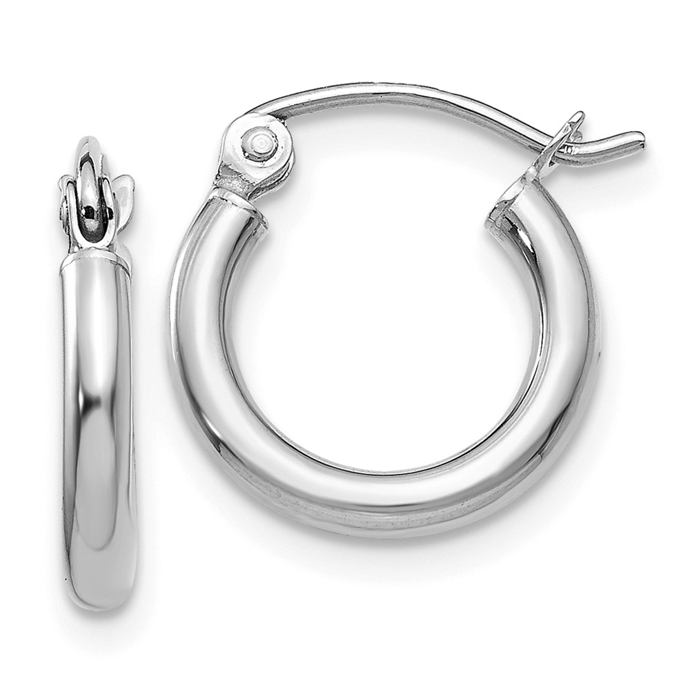2mm, 14k White Gold Classic Round Hoop Earrings, 12mm (7/16 Inch)