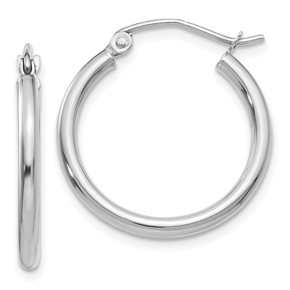 2mm, 14k White Gold Classic Round Hoop Earrings, 20mm (3/4 Inch)