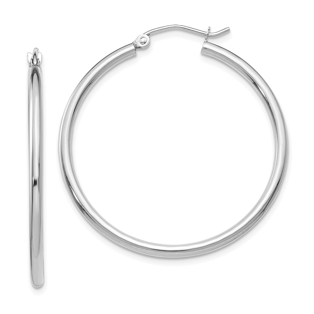 2mm, 14k White Gold Classic Round Hoop Earrings, 35mm (1 3/8 Inch)