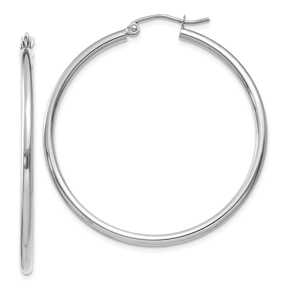 2mm, 14k White Gold Classic Round Hoop Earrings, 40mm (1 1/2 Inch)