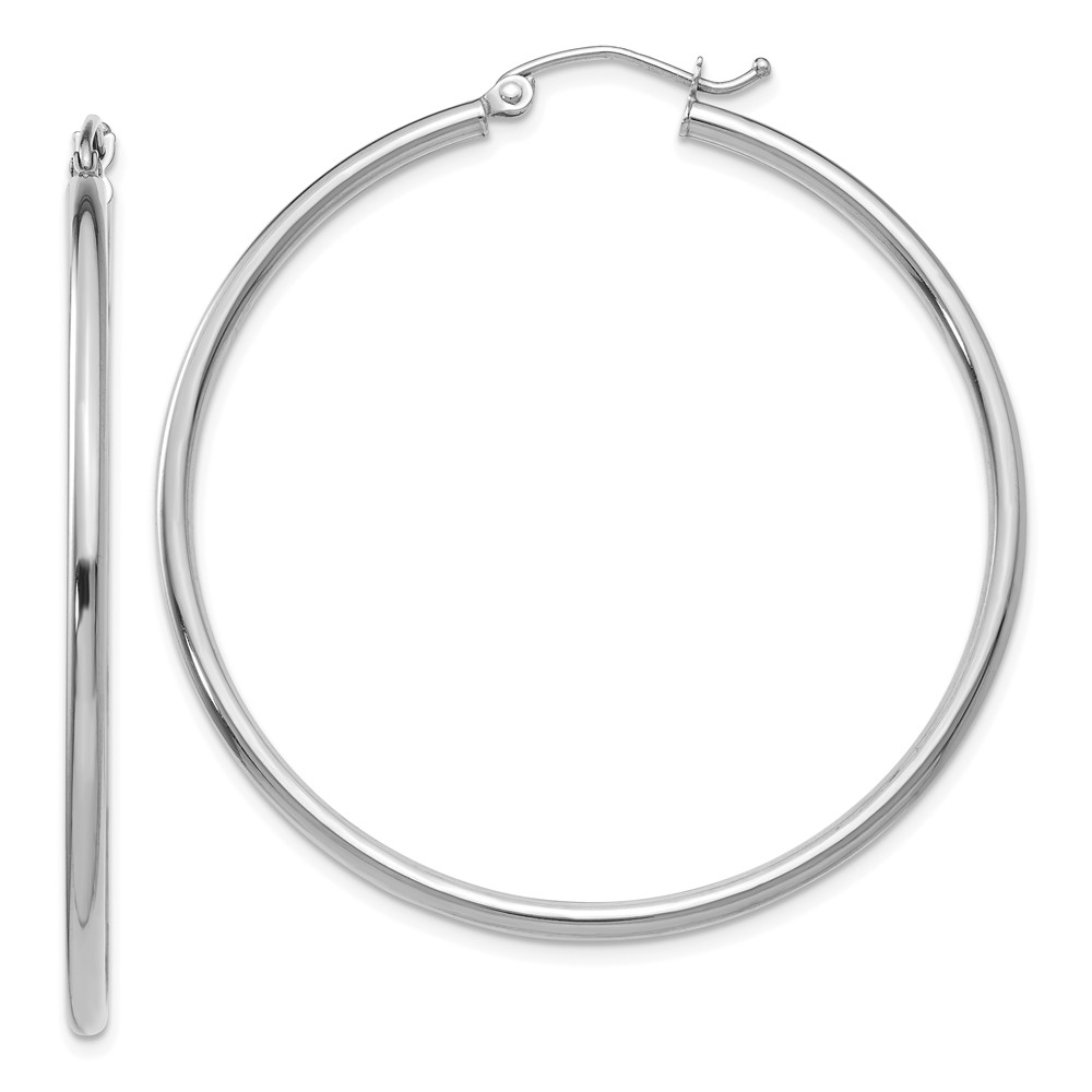 2mm, 14k White Gold Classic Round Hoop Earrings, 45mm (1 3/4 Inch)