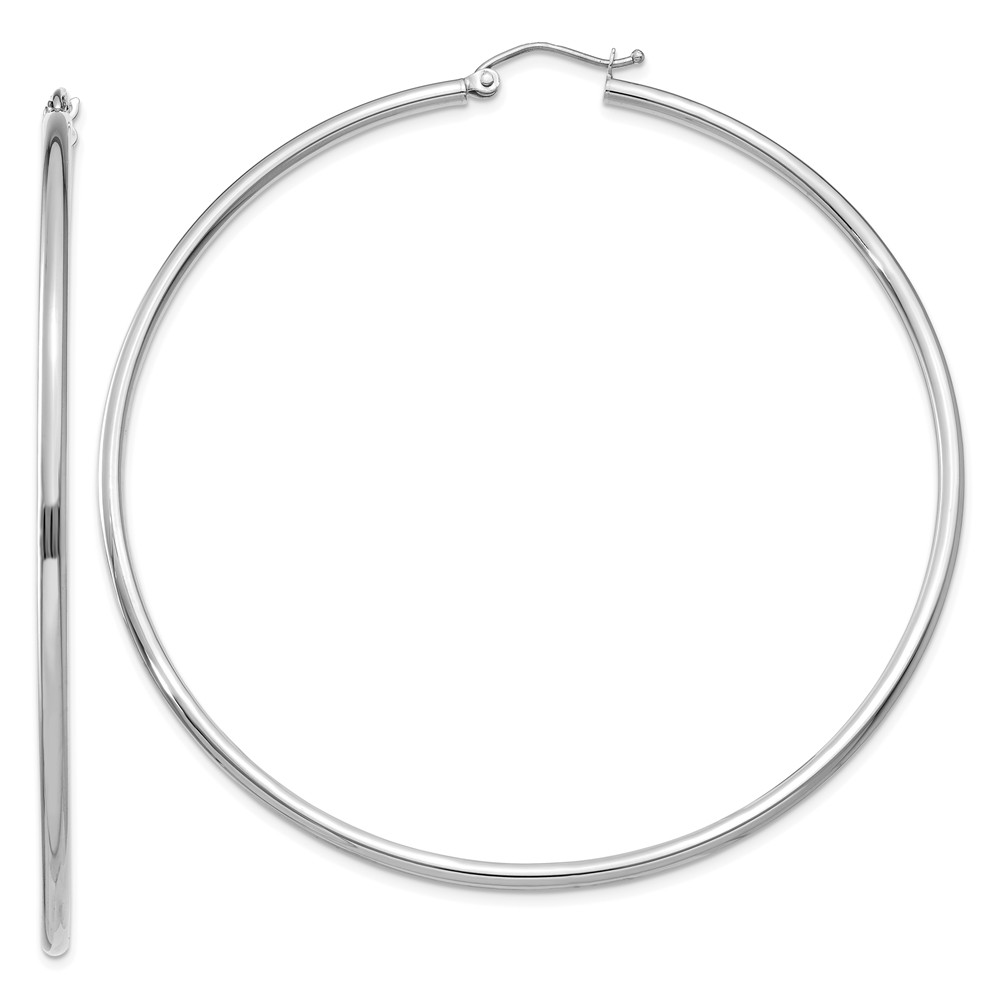 2mm, 14k White Gold Classic Round Hoop Earrings, 65mm (2 1/2 Inch)