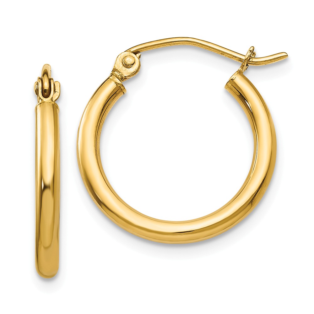 2mm, 14k Yellow Gold Classic Round Hoop Earrings, 17mm (5/8 Inch)