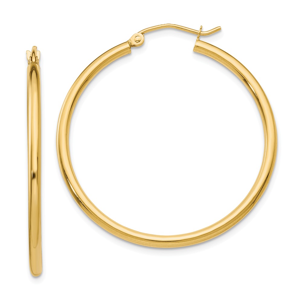 2mm, 14k Yellow Gold Classic Round Hoop Earrings, 35mm (1 3/8 Inch)