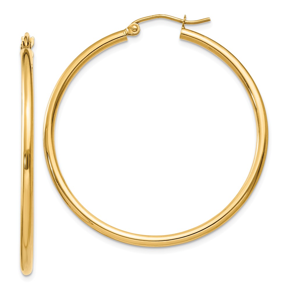 2mm, 14k Yellow Gold Classic Round Hoop Earrings, 40mm (1 1/2 Inch)