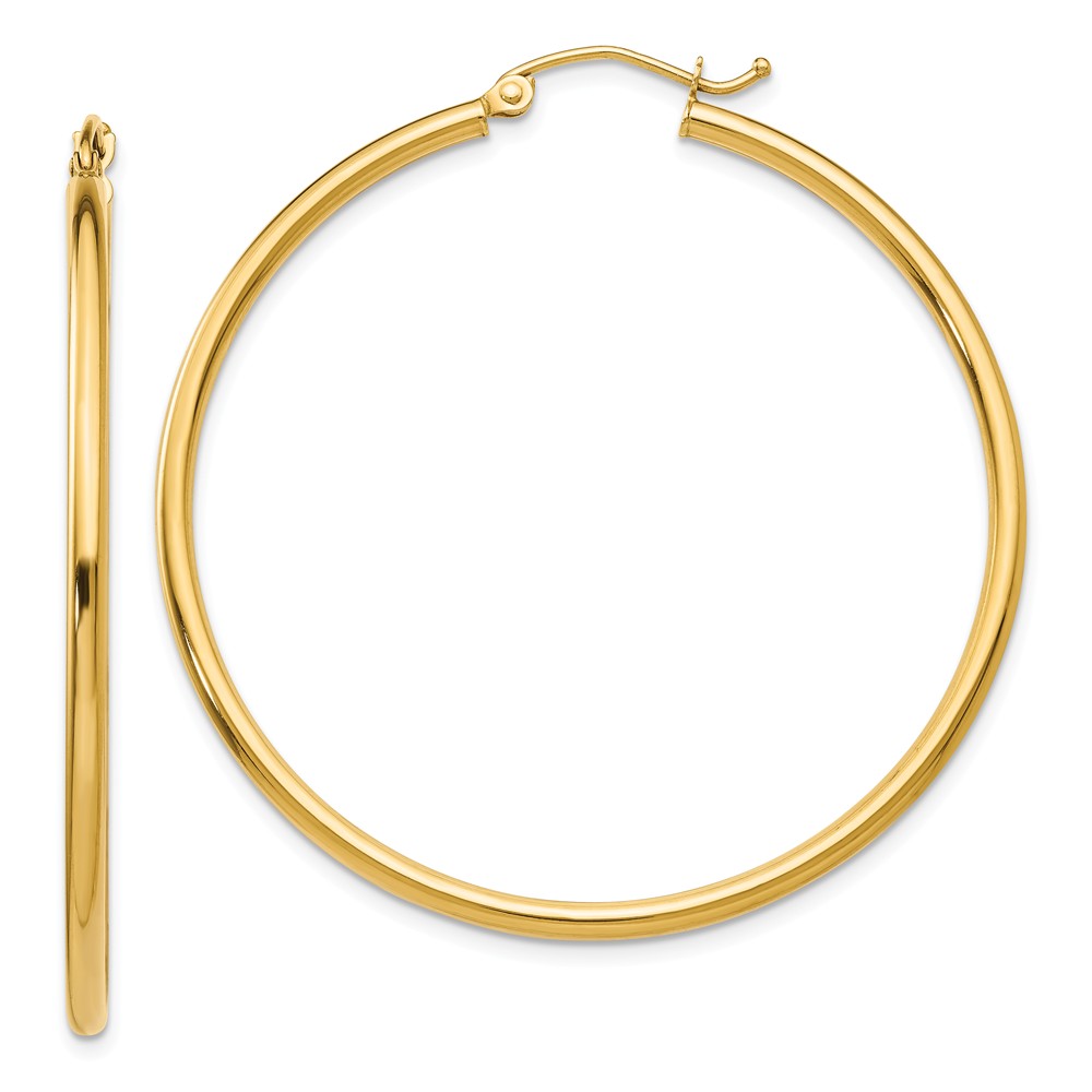 2mm, 14k Yellow Gold Classic Round Hoop Earrings, 45mm (1 3/4 Inch)