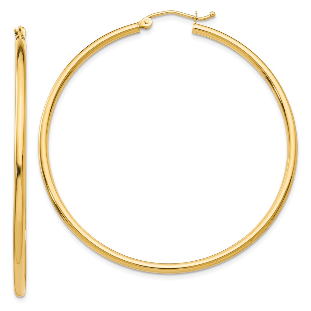 2mm, 14k Yellow Gold Classic Round Hoop Earrings, 50mm (1 7/8 Inch)