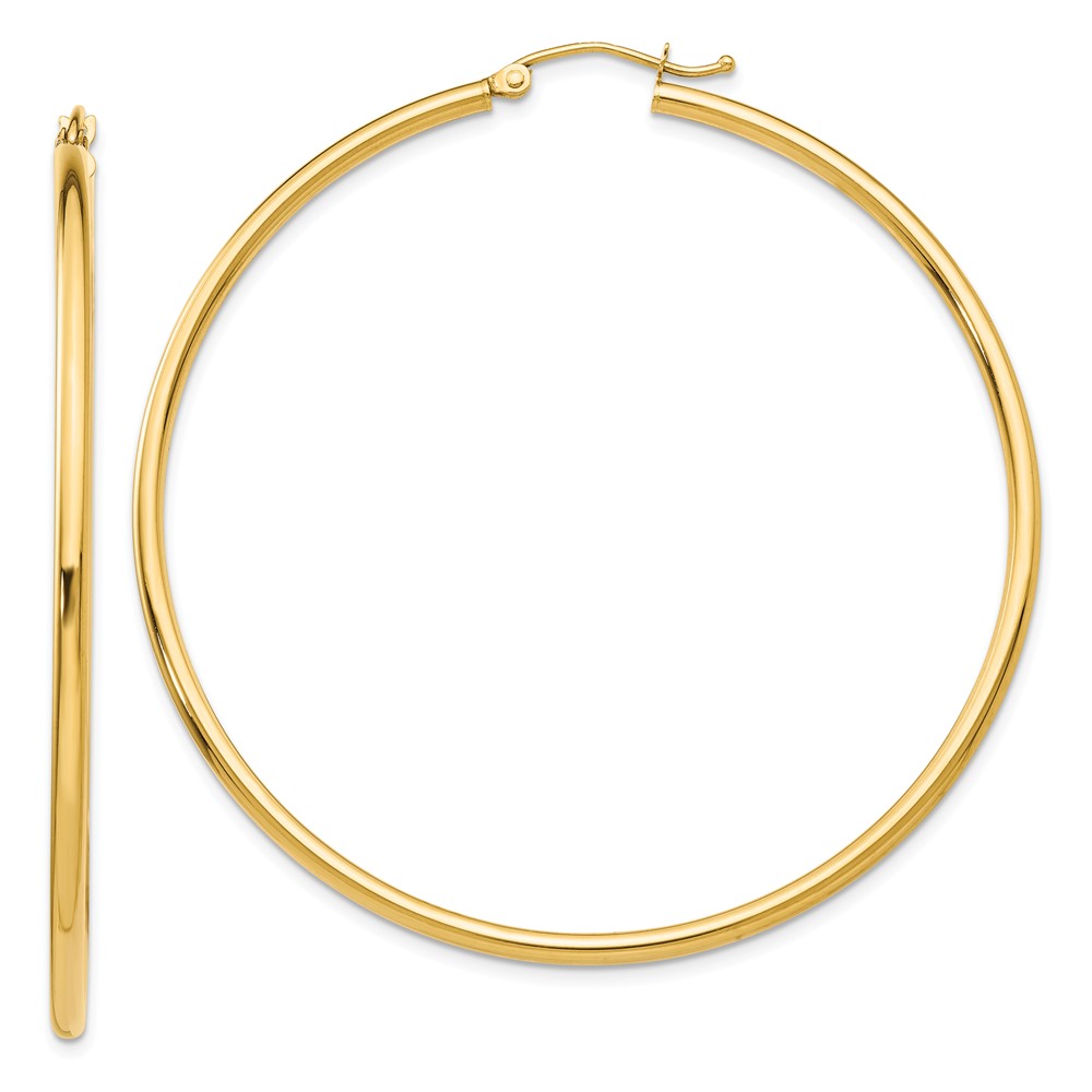 2mm, 14k Yellow Gold Classic Round Hoop Earrings, 55mm (2 1/8 Inch)
