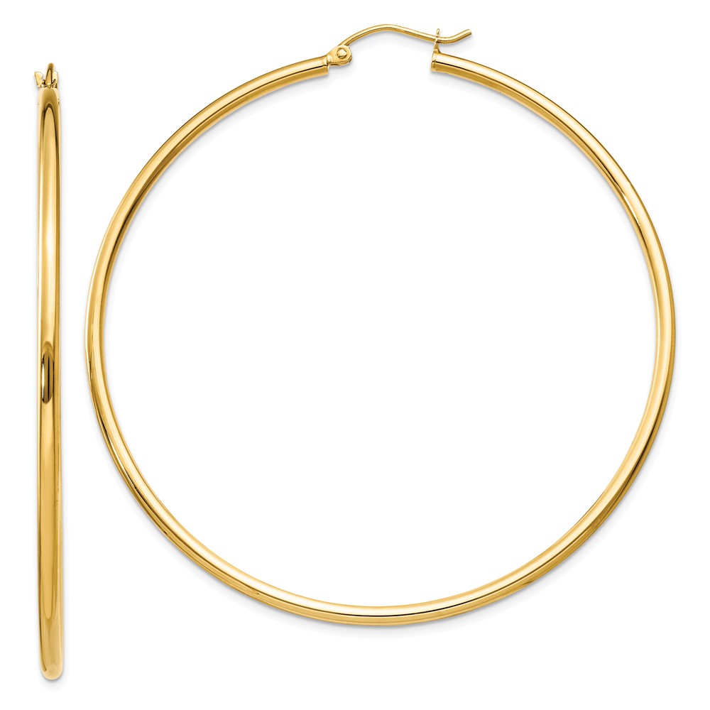 2mm, 14k Yellow Gold Classic Round Hoop Earrings, 60mm (2 3/8 Inch)
