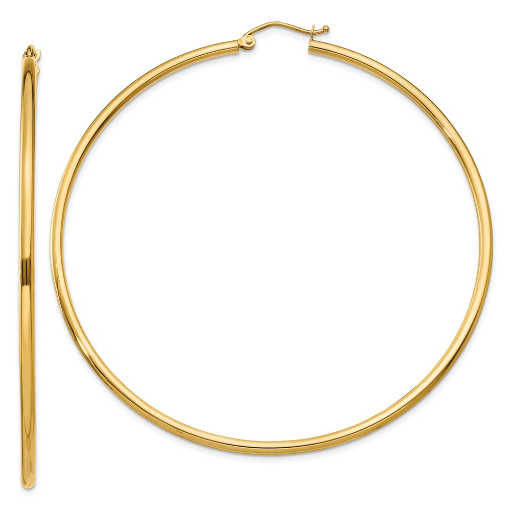 2mm, 14k Yellow Gold Classic Round Hoop Earrings, 65mm (2 1/2 Inch)