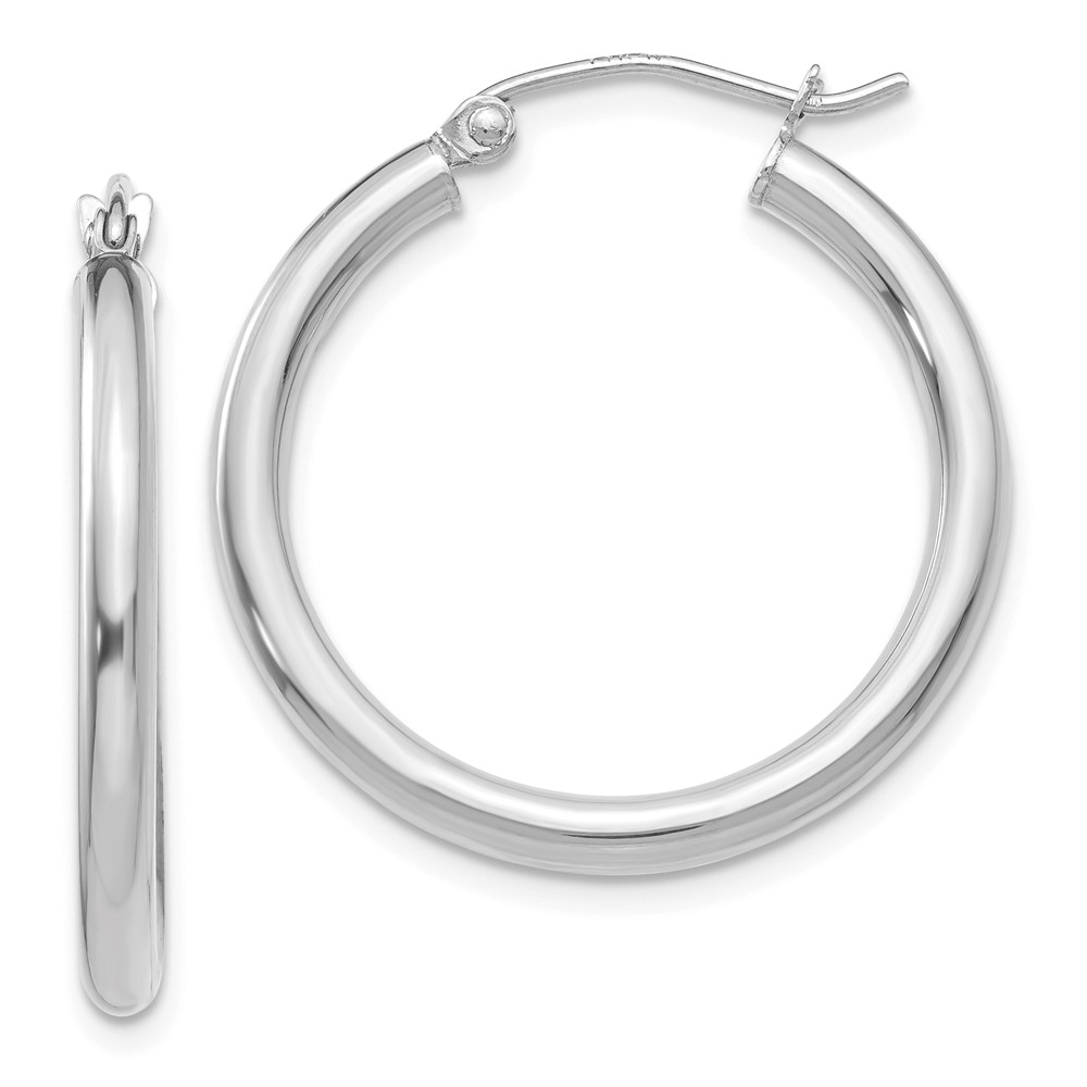 2.5mm, 14k White Gold Classic Round Hoop Earrings, 25mm (1 Inch)